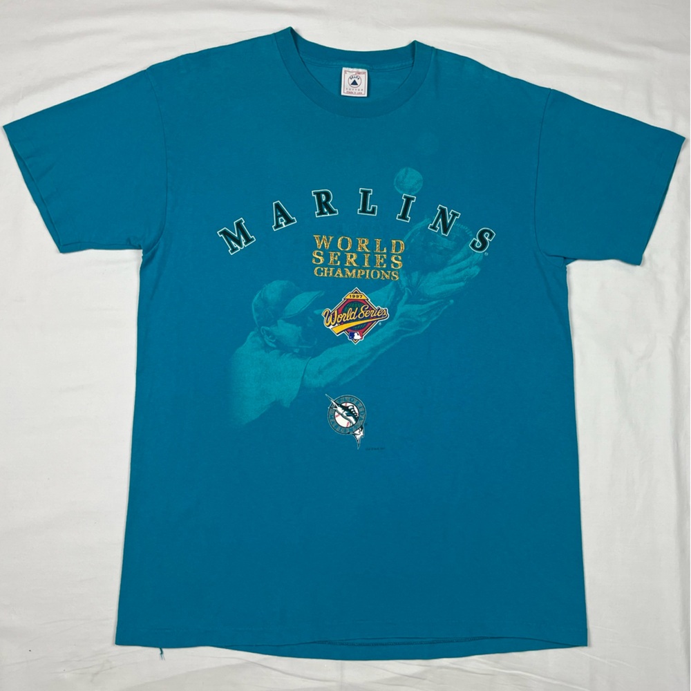 Vtg Florida Marlins Mens 1997 World Series T-Shirt Sz Large 90s Embroidered B1